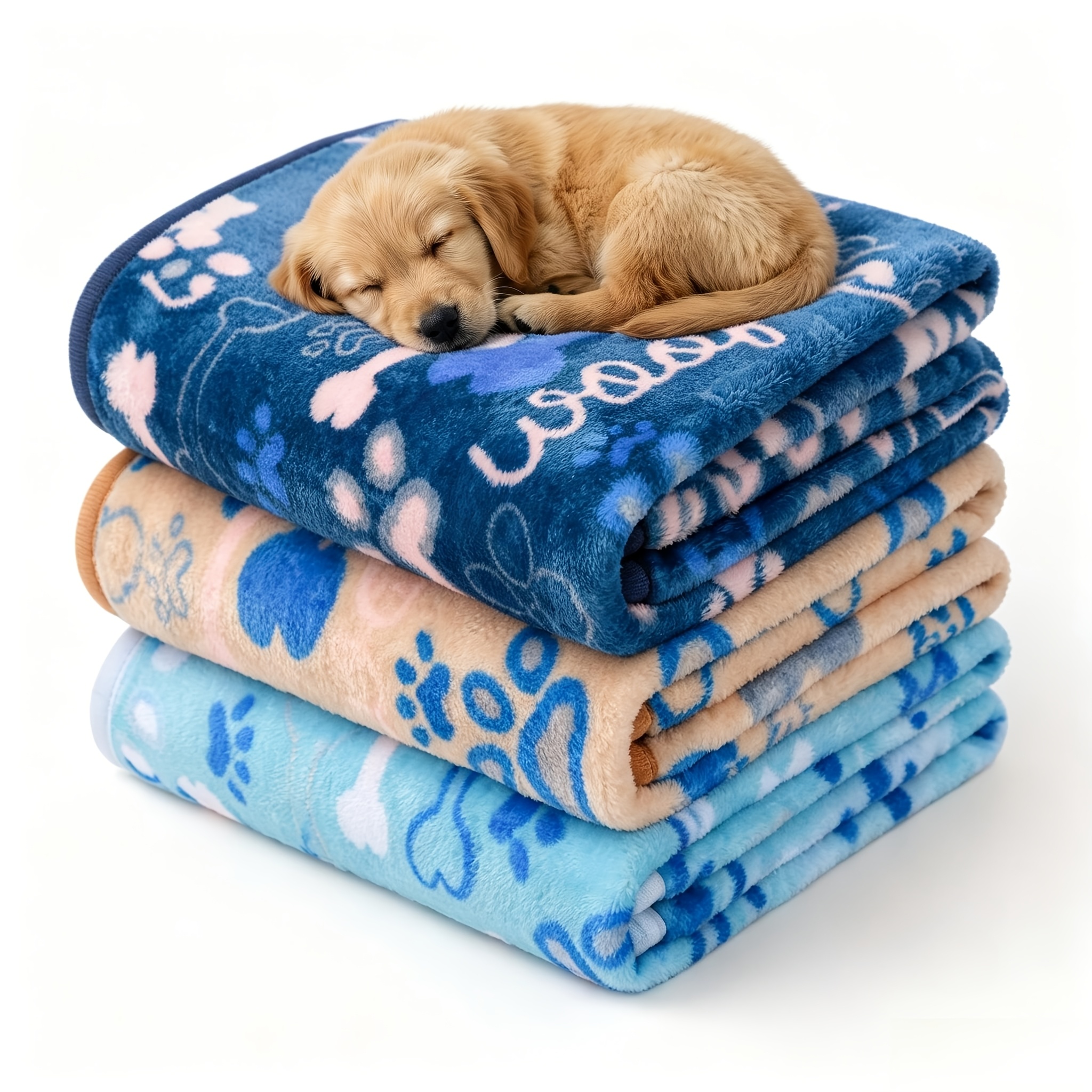 TEMU 3-pack Double-sided Blankets, Soft Anti-pilling Puppy Bed Covers With Cute Print, Durable Furniture Protector For Sofa Bed Crate, Multi-sizes