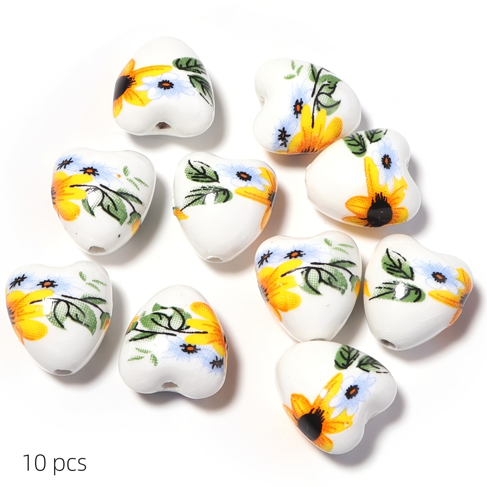 10pcs Random Color Ceramic Peach Heart Beads for Jewelry Making