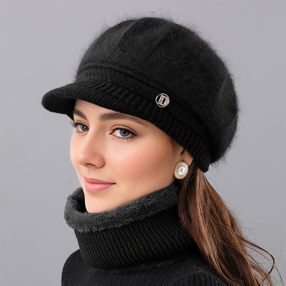 E-shop 2er-Set warme Mütze und Schal - Herbst Winter Zubehör - Retro Elegant für den täglichen Freizeitlook