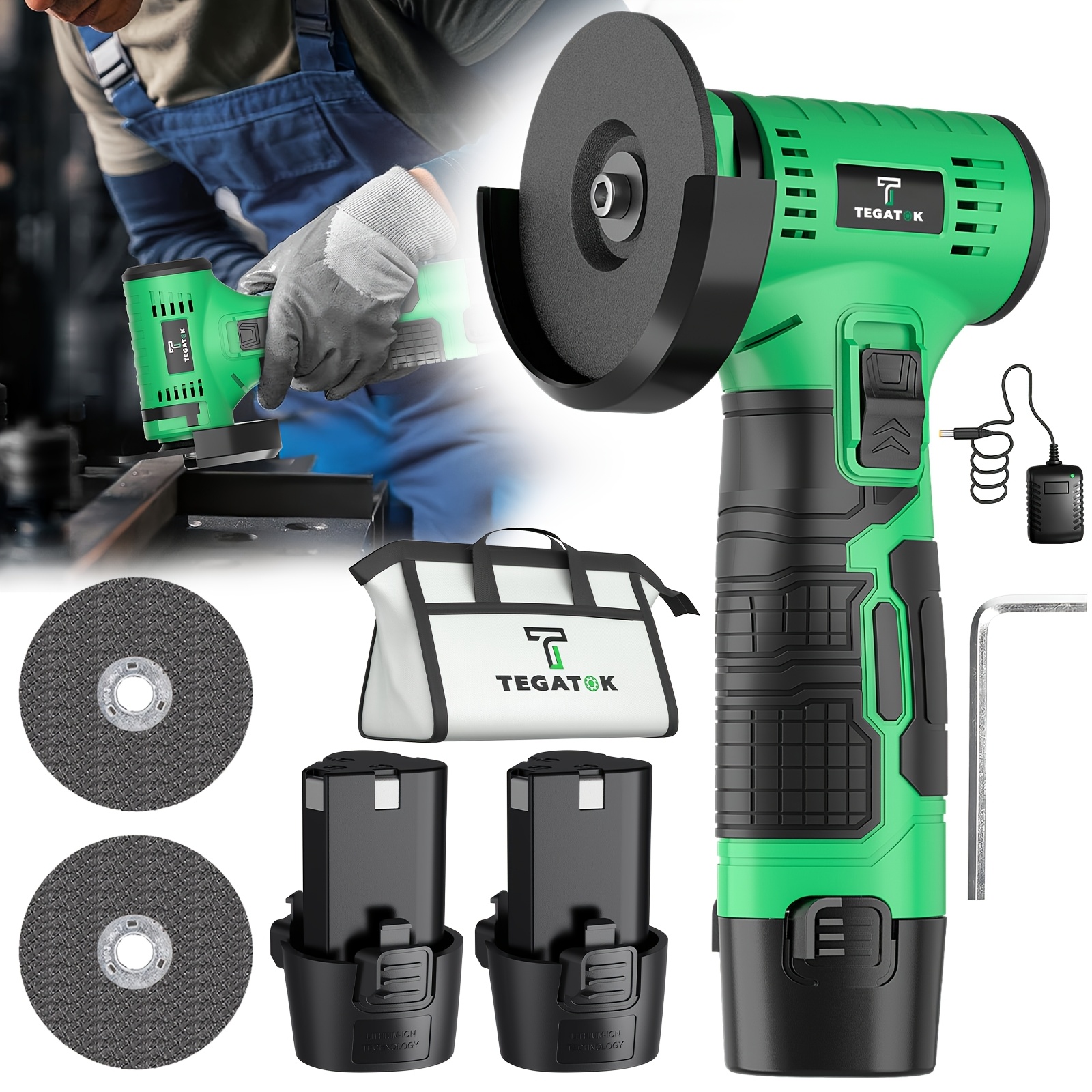 TEMU Kit de meuleuse d'angle fil 12V - Compacte et légère, ergonomique pour le confort, convient pour le métal, et - Livrée avec batterie et chargeur