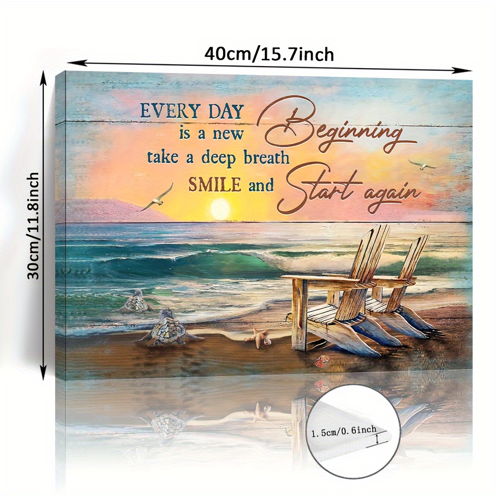 TEMU sur toile encadré en bois 2D plat, 1 pièce, art mural de plage de tortue, décor mural de photos de plage, citations inspirantes, d'art mural,