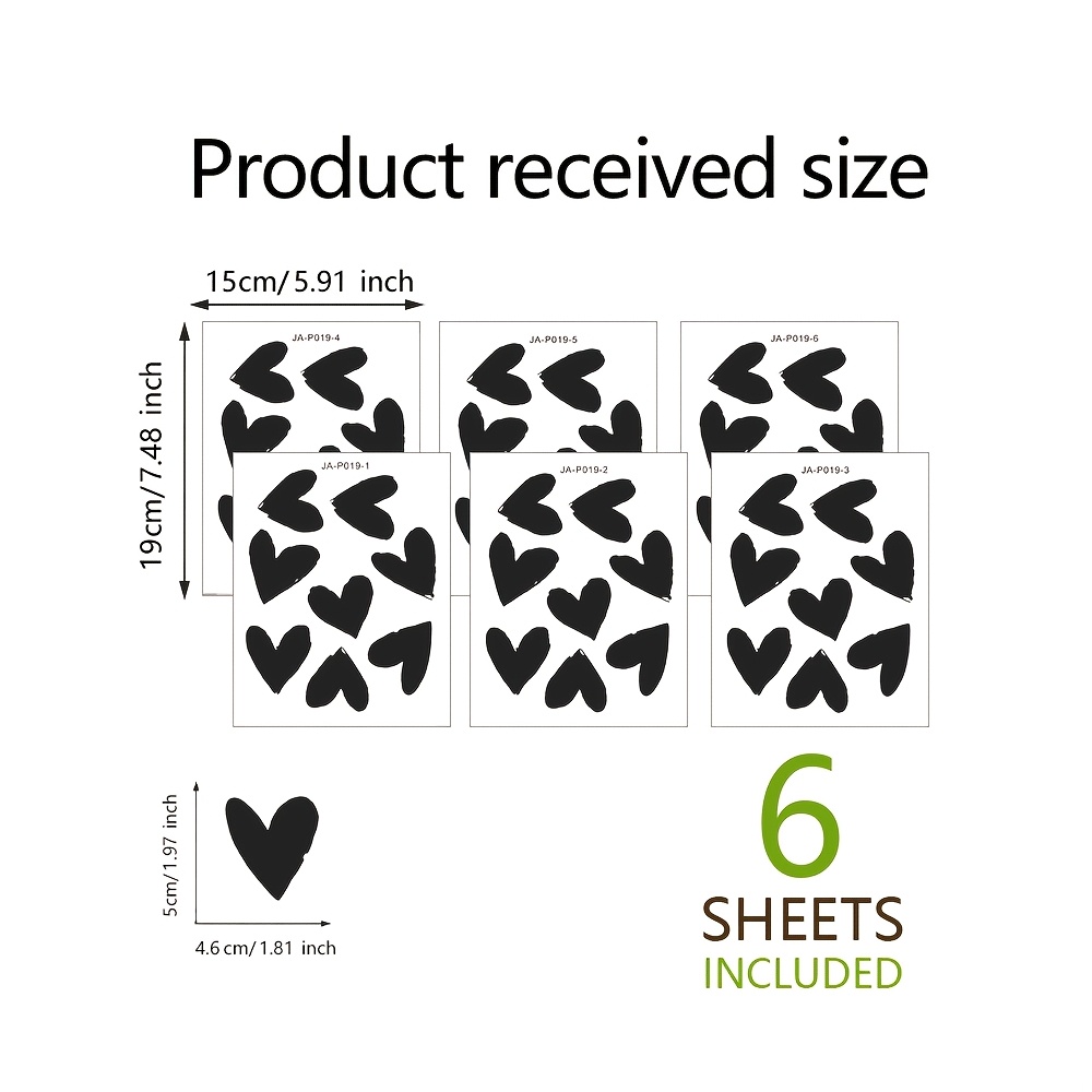 1 Set, Wall Stickers, Heart-shaped, Removable Waterproof Pvc Decals, Suitable For Wall Decoration, 5.91in*7.48in*6pcs