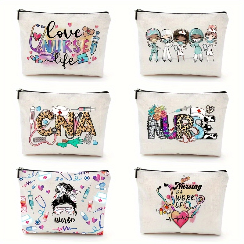 

Cartoon Nurse Printed Pouch, Portable Multi-purpose Storage Bag With Zipper, Perfect For International Nurses Day, Emergency Room Nurse Appreciation Cosmetic Bag, Nursing Graduation Gifts