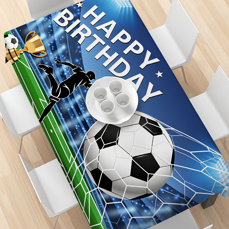 TEMU 1pc Soccer-themed Birthday Tablecloth, Polyester Printed Rectangular Tablecloth, Suitable For Home Dining Table Decoration, Parties, ,
