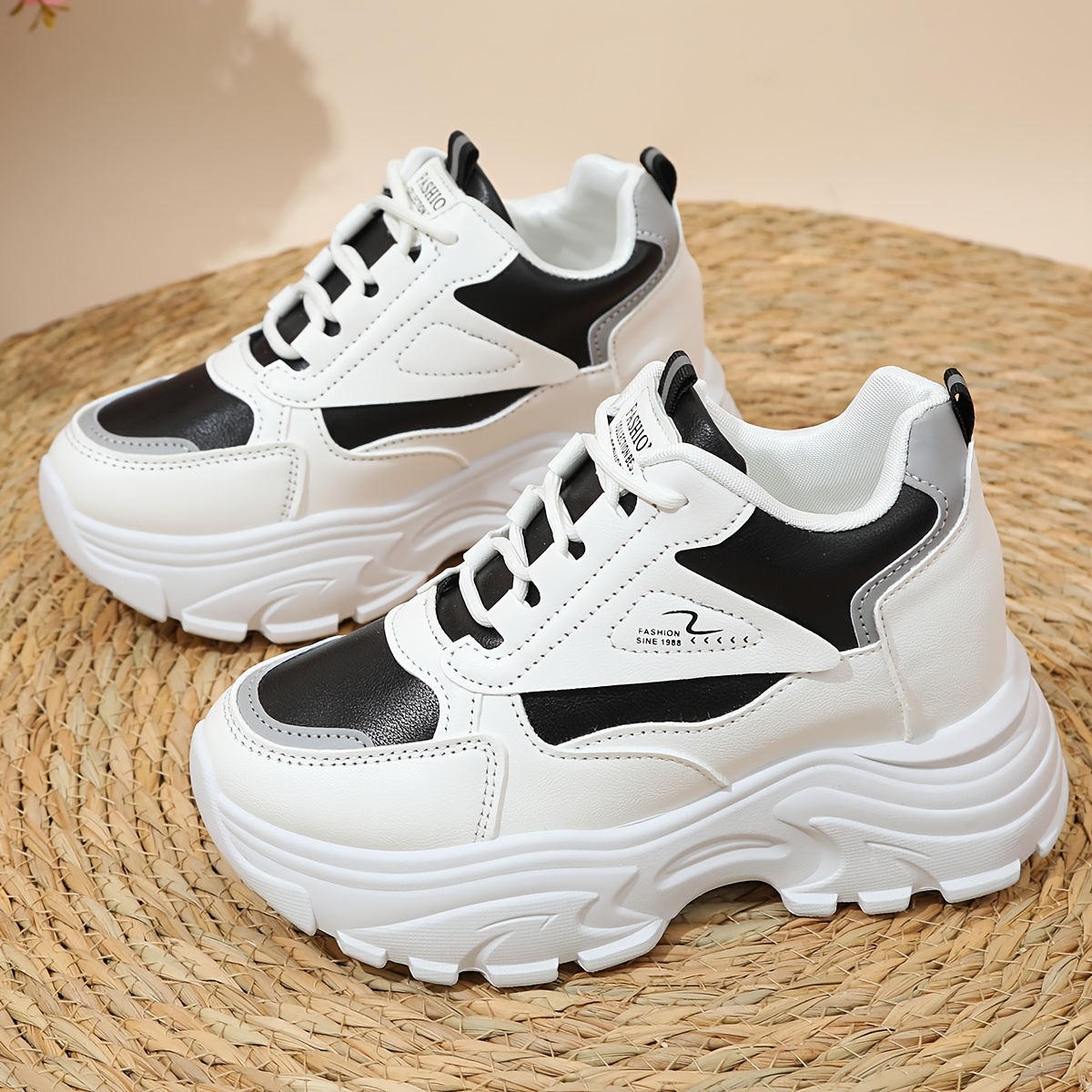 chic womens platform sneakers casual lace up height boosting sneakers with   cover upper pu sole details 7