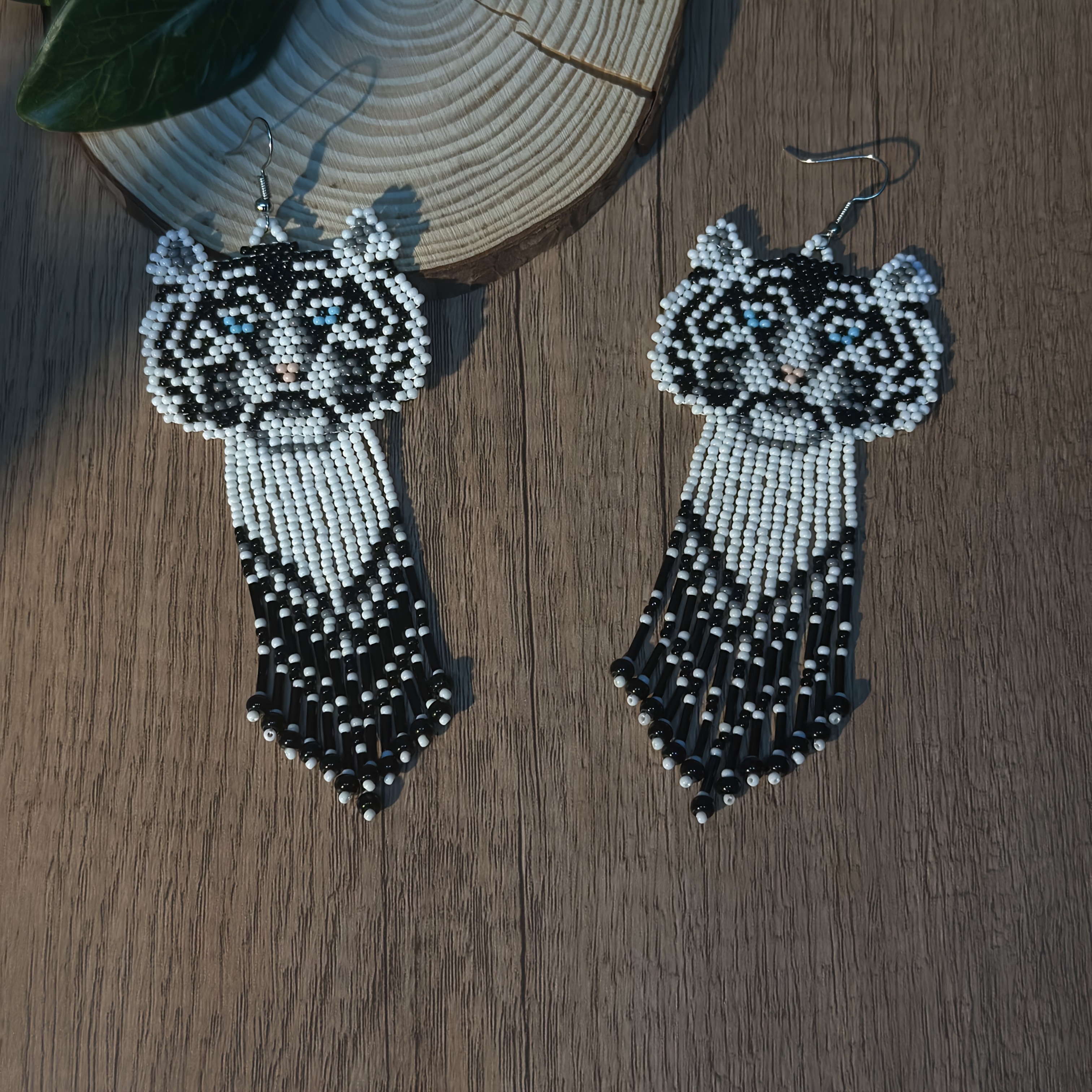Women's Bohemian Animal Tiger Shape Earrings, Handmade Design