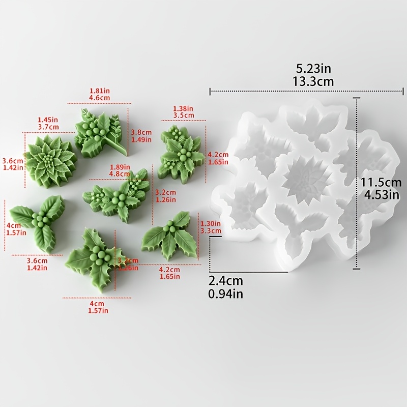 TEMU 7-cavity Holly Leaf Candle Aromatherapy Silicone Mold, Resin Clay Mold For Decoration, Christmas