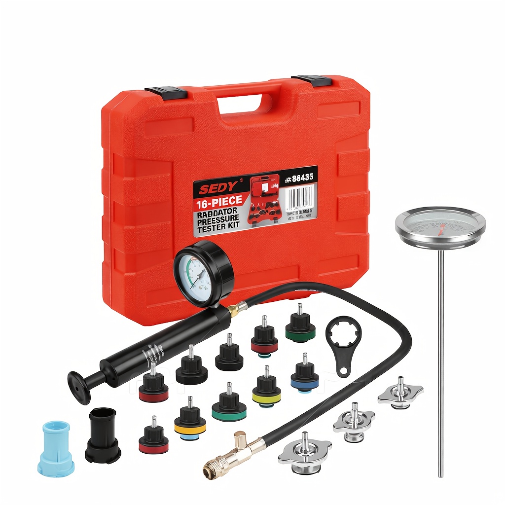 TEMU Sedy 18pcs Radiator Pressure Tester Kit, Cooling System Leak Test Tool With Hand Pump & Gauge, Adapters For Most Cars, Suvs & Trucks