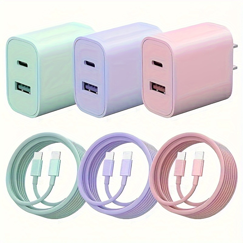 

dual Fast" 20w Usb C Fast Charger Block Dual Port Power Adapter With 6ft Cable Type C Fast Charging Set For Iphone 15 Series Ipad Samsung & More-purple/pink/green/white