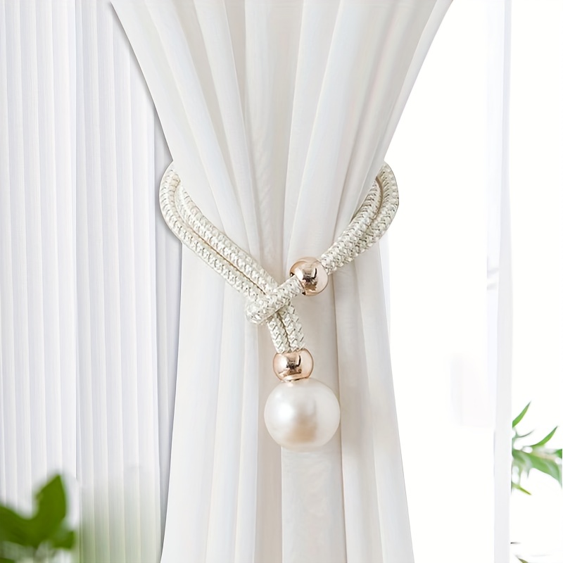 TEMU 2pcs Luxury French Curtain Tiebacks With Artificial Pearl Decoration, Convenient Hanging Tieback Decorative Curtain Fixer, Suitable For Home
