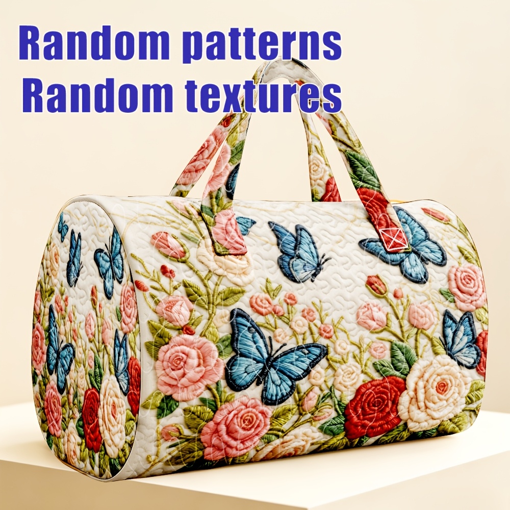 TEMU 1pc Christmas Gift Vintage Romantic Rose Floral Pattern Quilted Handheld Travel Bag, Perfect Companion For Flower Lovers' Weekend , Shopping,