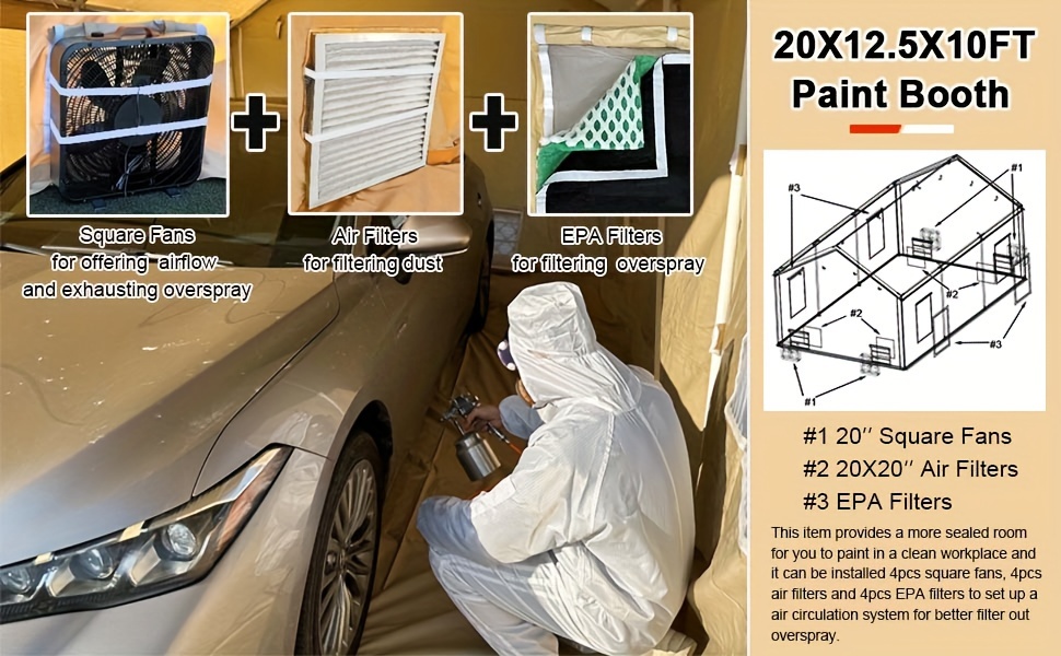 portable paint booth 20x12 5x10ft heavy duty rainproof spray shelter with 8pcs roll up mesh windows floor portable garage spray tent for   parts furnitures painting Product details 1