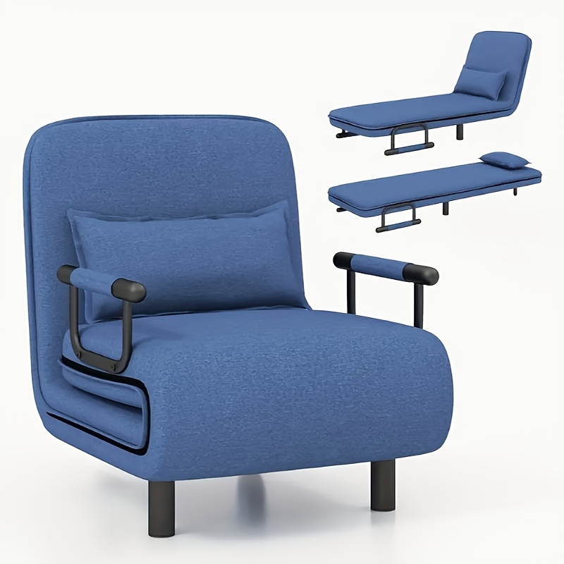 3-in-1 Foldable Lazy Sofa Bed with Adjustable Backrest Seat Stylish  Blue Memory Foam Lounge Chair for Office and R