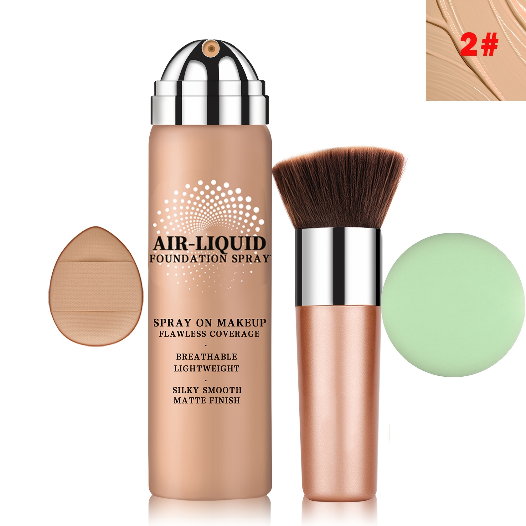 TEMU Fond de teint liquide en aérosol avec pinceau, Cosmétique de fond de teint en aérosol pour peau mature, Magic Minerals, aérosol de fixation de