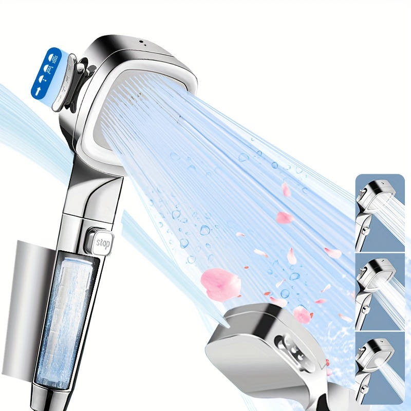 

4 Modes High Pressure Handheld Shower Head Detachable Filter Shower Head With One-touch Stop Button Shower Head