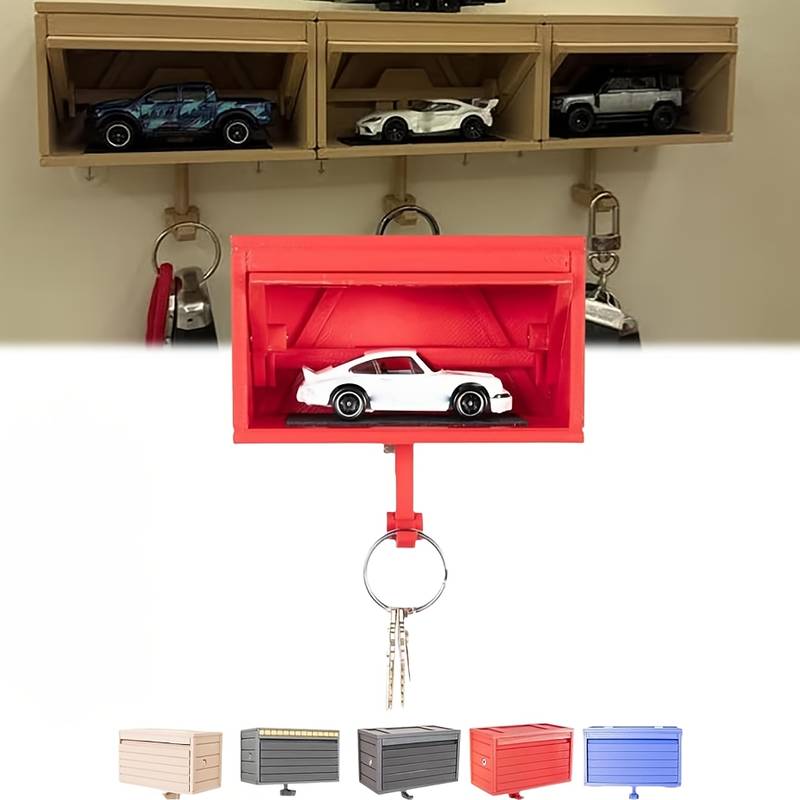 Funny Car Garage Key Holder – Wall Mount Organizer With Opening Door – PLA Plastic