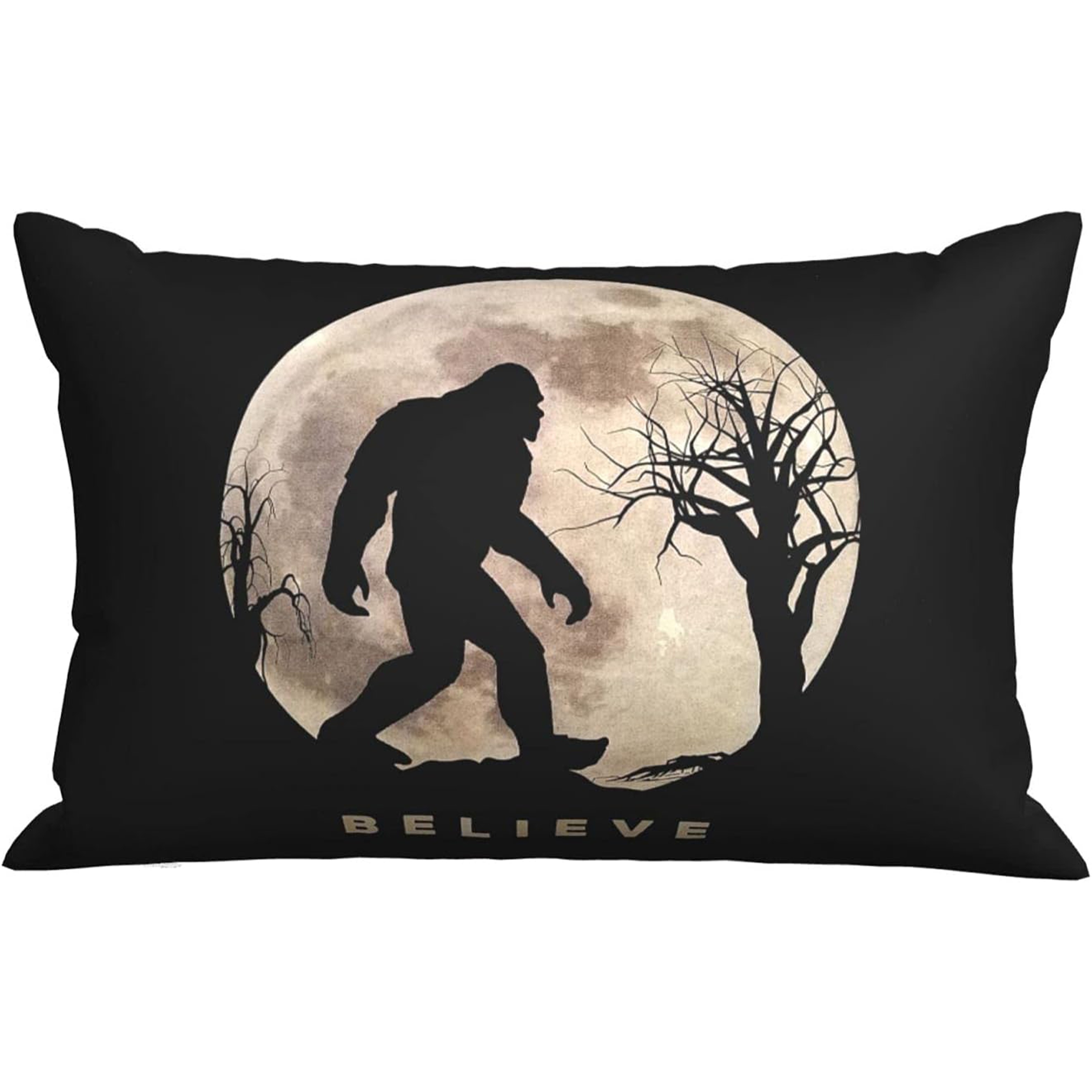 

1pc Bigfoot Decorative Pillowcase - Hair & , Zippered, Polyester, Black With White Silhouette Design, Machine Washable, Home Bedroom Decor (single Side, No Insert)