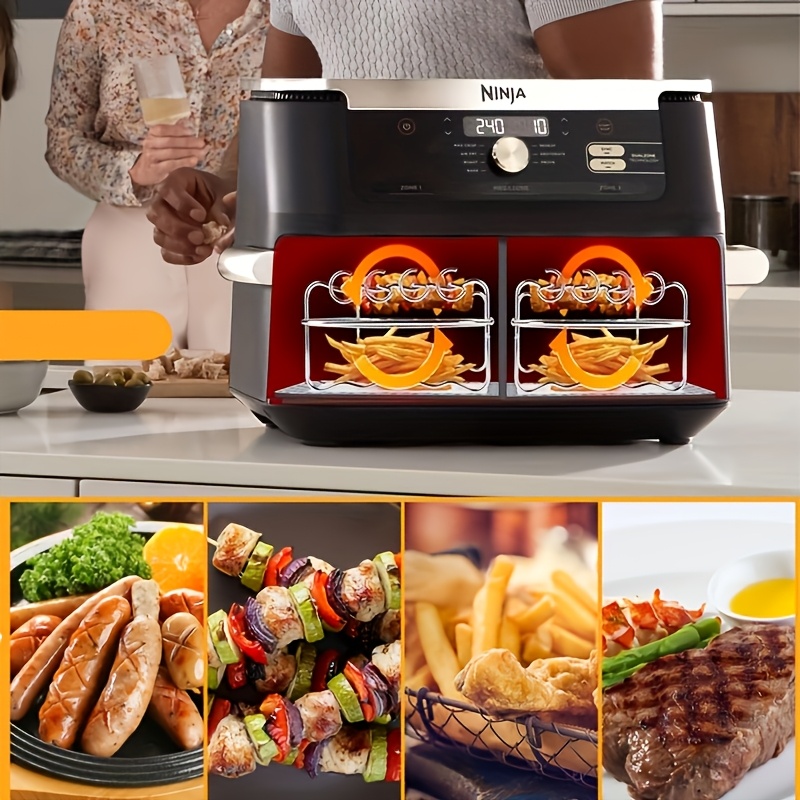 Freidora de Aire Portátil Versátil de Acero Inoxidable 304 con Parrilla y Brochetas - Apilable para Cocina en Horno, Microondas y Freidora de Aire, Ideal para Hornear, Cocer al Vapor y Panear - Regalo Perfecto, Utensilio de Cocina Duradero