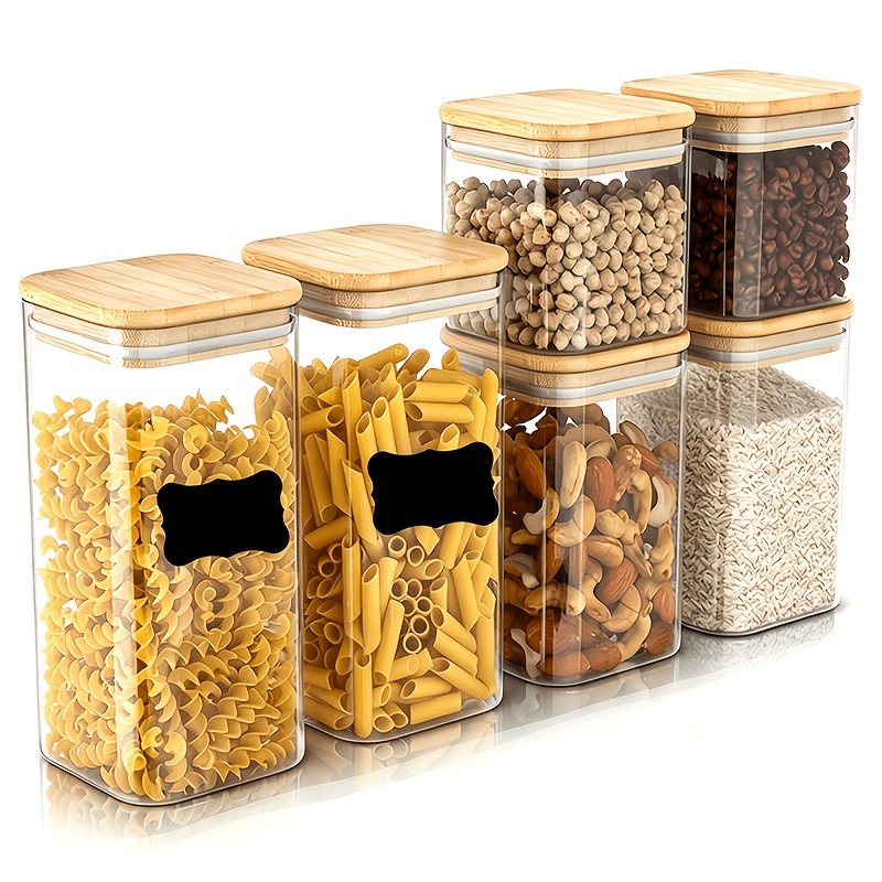 Image of 6pcs Kitchen Organization Set, Airtight Food Storage Containers, Spice Jar Lids, Suitable For Flour, Sugar, Pasta, Cereal And Baking Supplies, Suitable For Refrigerators, Pantries And Kitchen Cabinets