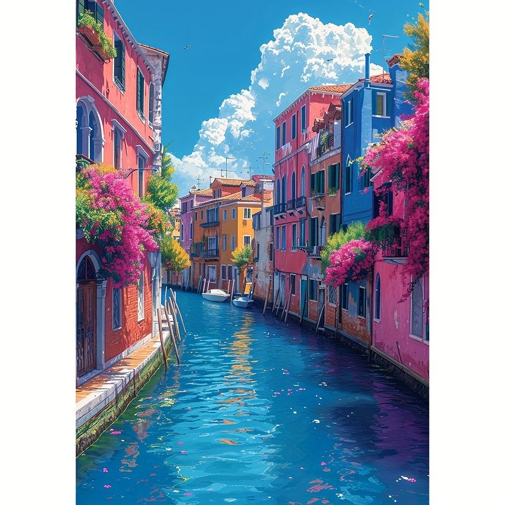 

1pc Large Size 40x55cm/15.7x21.7in Without Frame Diy 5d Diamond Art Painting, Beautiful Water City, Full Rhinestone Painting, Diamond Art Embroidery Kits, Handmade Home Room Office Decor
