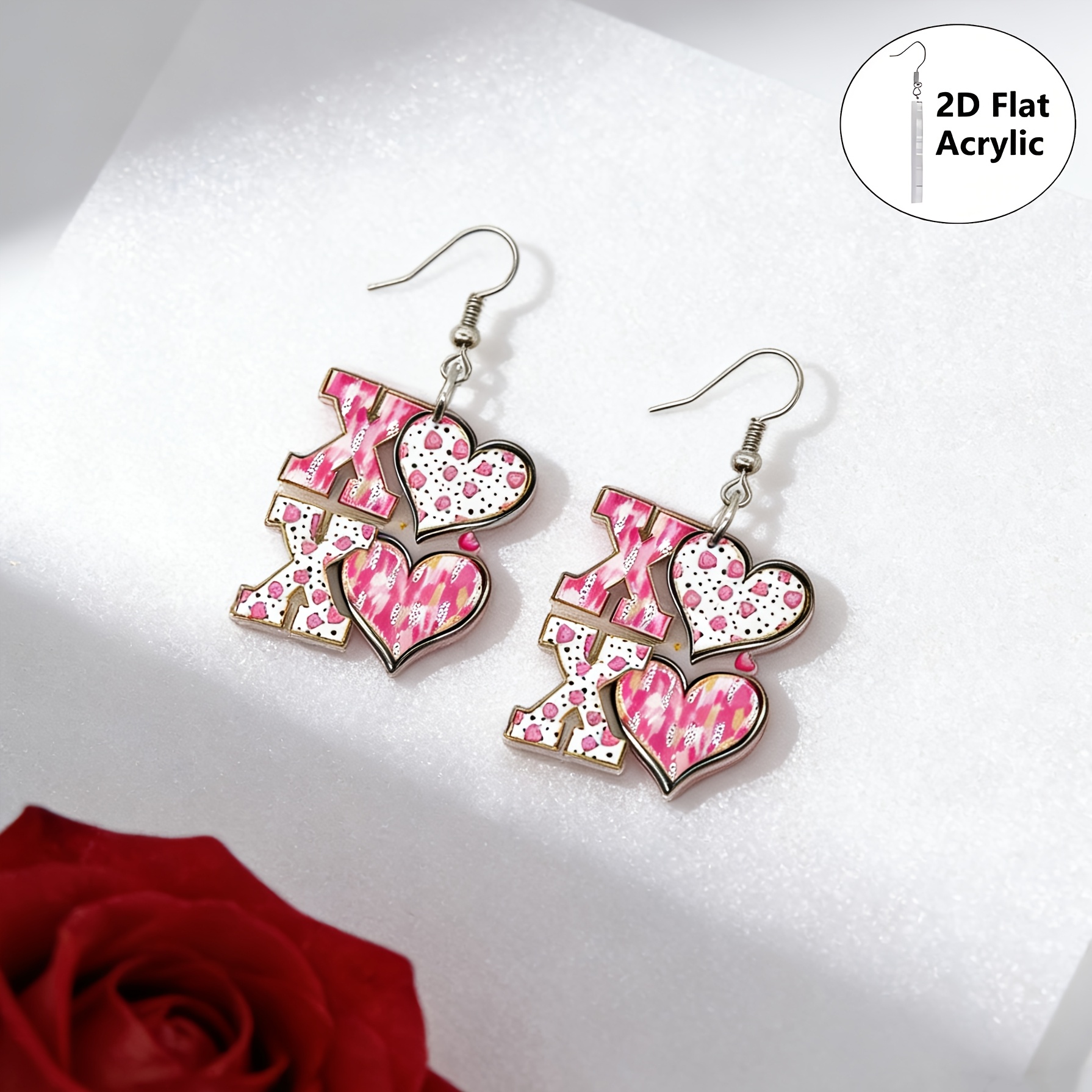 Cute XOXO Heart-Shaped Acrylic Cartoon Earrings for Valentine's Day
