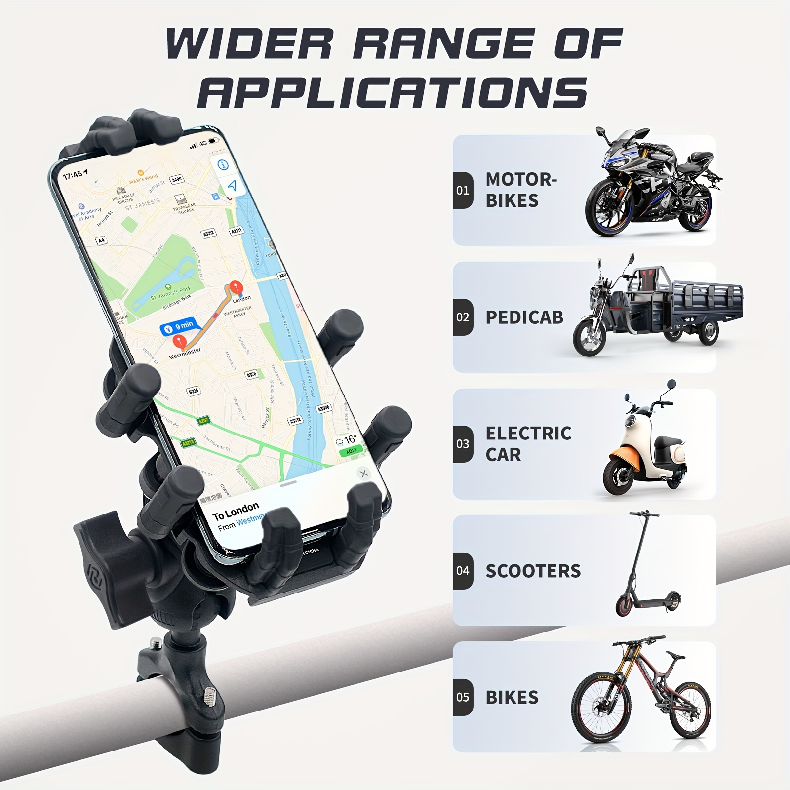 

Universal Aluminum Alloy Motorcycle & Bicycle Phone Mount, Shock-absorbing Handlebar Cell Phone Holder For Gps Navigation, Compatible With Bike Types