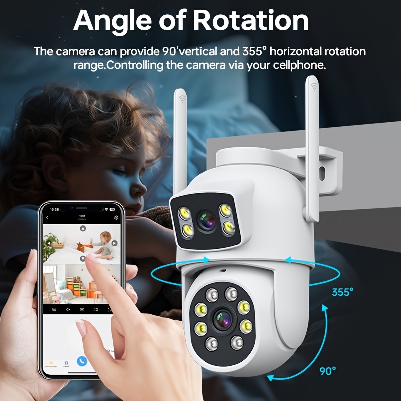 dual lens security camera outdoor 2 4g 5g wifi home surveillance camera 355 panoramic view ptz cctv camera motion detection two way audio night vision sd cloud storage requires payment eseecloud app details 1