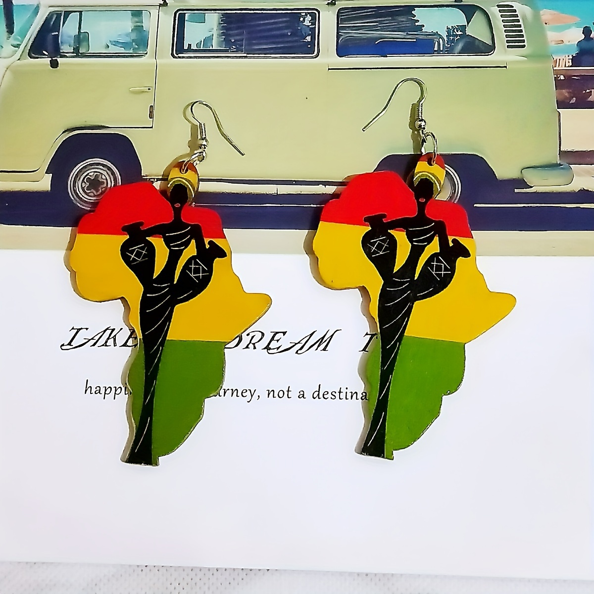 African Pattern Geometric Map Drop Earrings