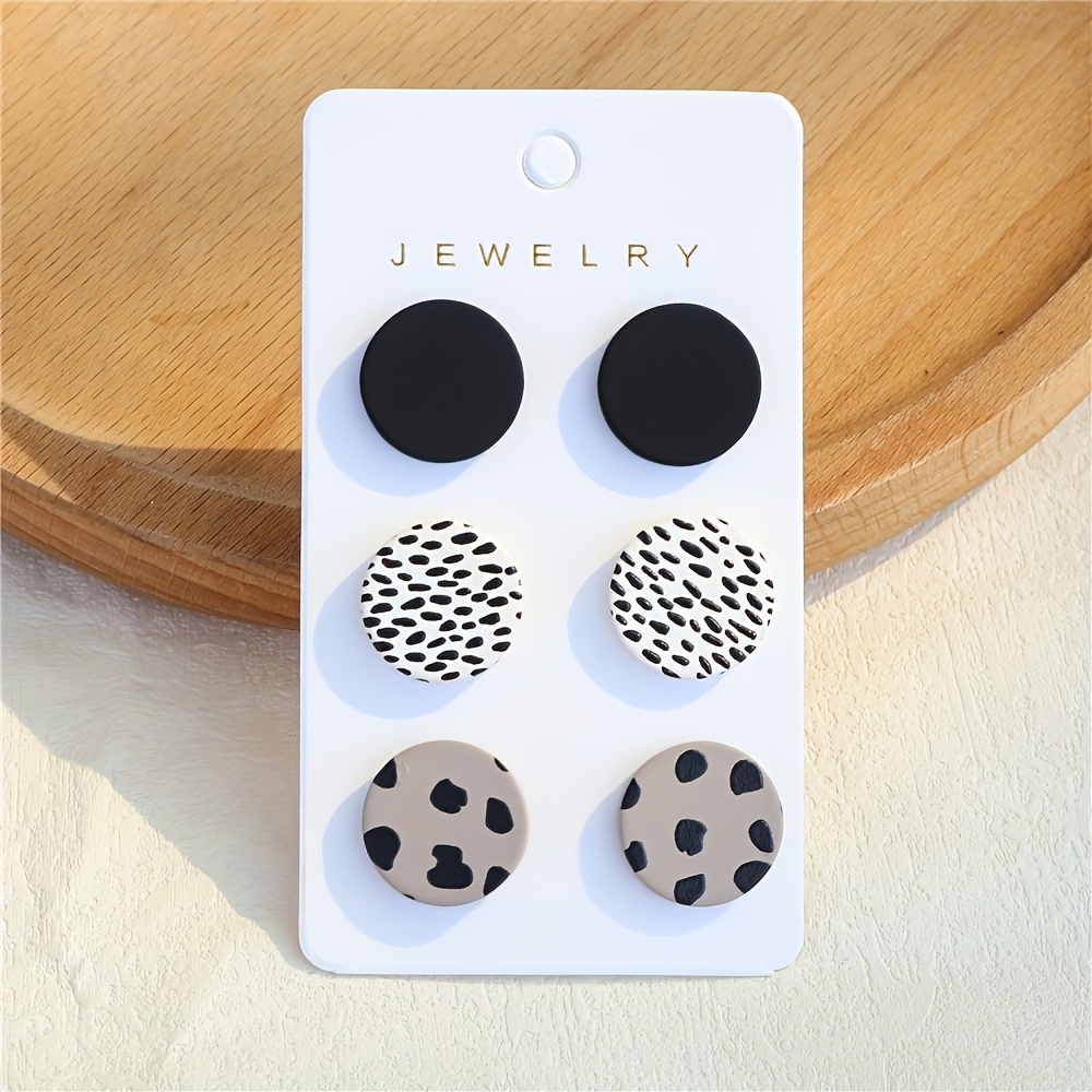 E-shop 3er-Set Punktierte Runde Ohrstecker, Retro Japanisch/Koreanischer Stil, Acrylschmuck, Tägliche Accessoires