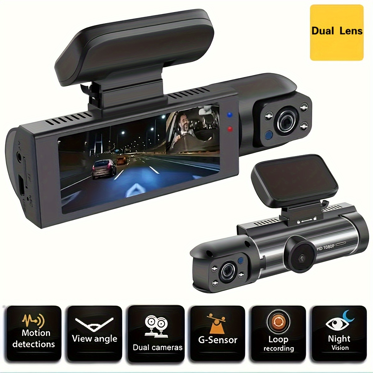 

1080p Dual Camera, Dash Cam For Cars, Front And Inside, Car Camera With Ir Night Vision, Loop Recording, Wide Angle Car Dvr Camera With 3.16 Inch Ips Screen, Dual Lens Car Dashboard Video Cam