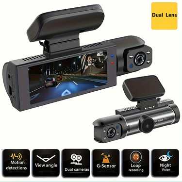 1080P Dual-Kamera, Dash Cam Für Autos, Front Und Innen, Autokamera Mit IR-Nachtsicht, Schleifenaufzeichnung, Weitwinkel-Car-DVR-Kamera Mit 3,16-Zoll-IPS-Bildschirm, Dual-Lens-Auto-Dashboard-Video-Cam