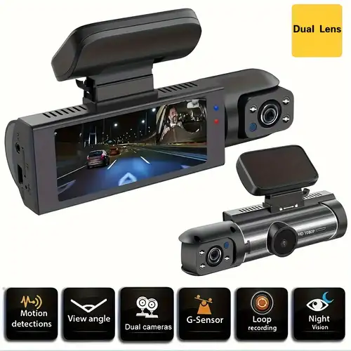 1080p dual camera dash cam for cars front and inside car camera with ir night vision loop recording wide angle car dvr camera with 3 16 inch ips screen dual lens car dashboard video cam