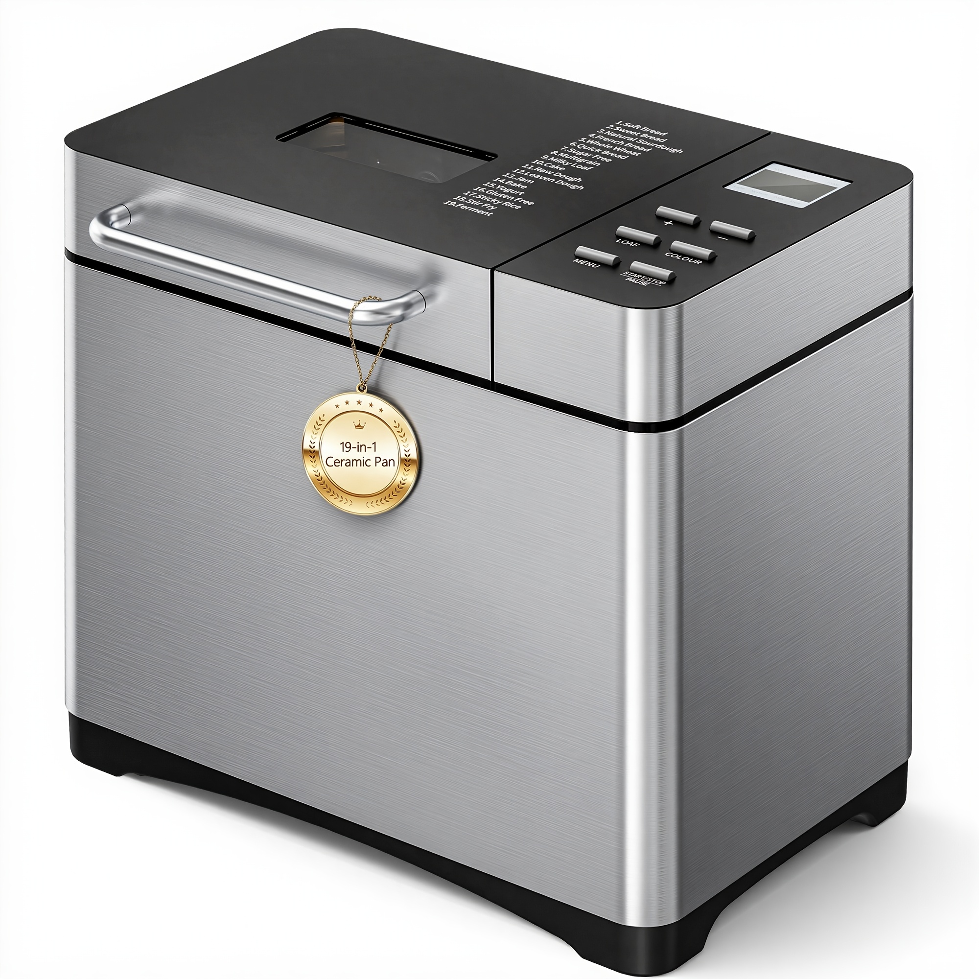 TEMU 19-in-1 Bread Maker With Auto Dispenser Suitable For Gluten-free Dough, Jam, Yogurt Making | 1kg Capacity, 3 Crust Colors & Loaf Sizes, Lcd