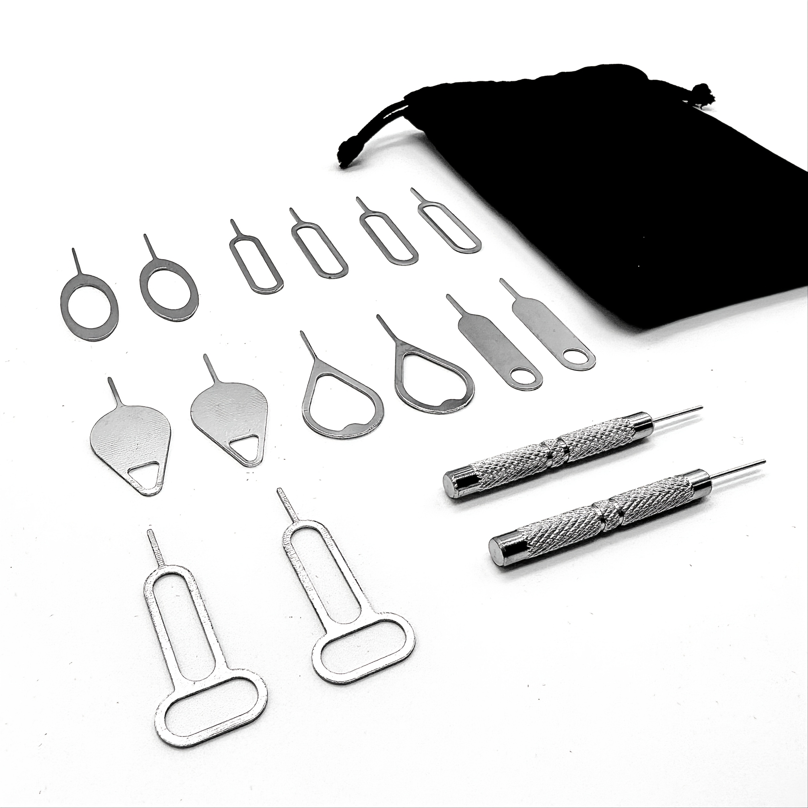 E-shop 16-teiliges SIM-Karten-Ejector-Set mit schwarzer Aufbewahrungstasche, universelle Steckplattenöffner-Nadeln für iPhone/iPad/HTC/Smartphones,
