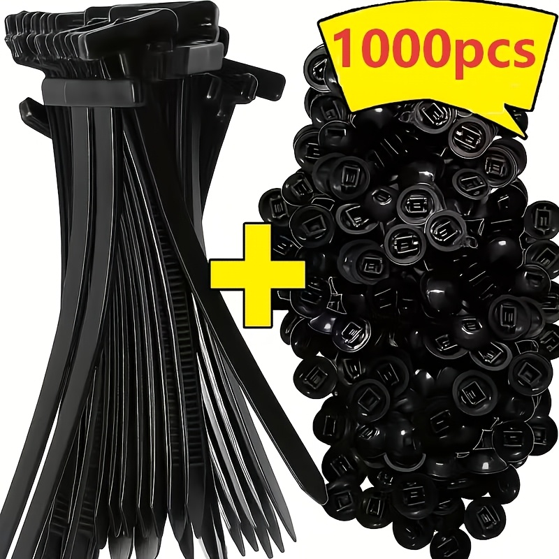 TEMU 1000 de serrage autobloquants robustes en nylon extensible avec boucles noires, adaptés aux réparations de motos et de voitures, ailes, ,