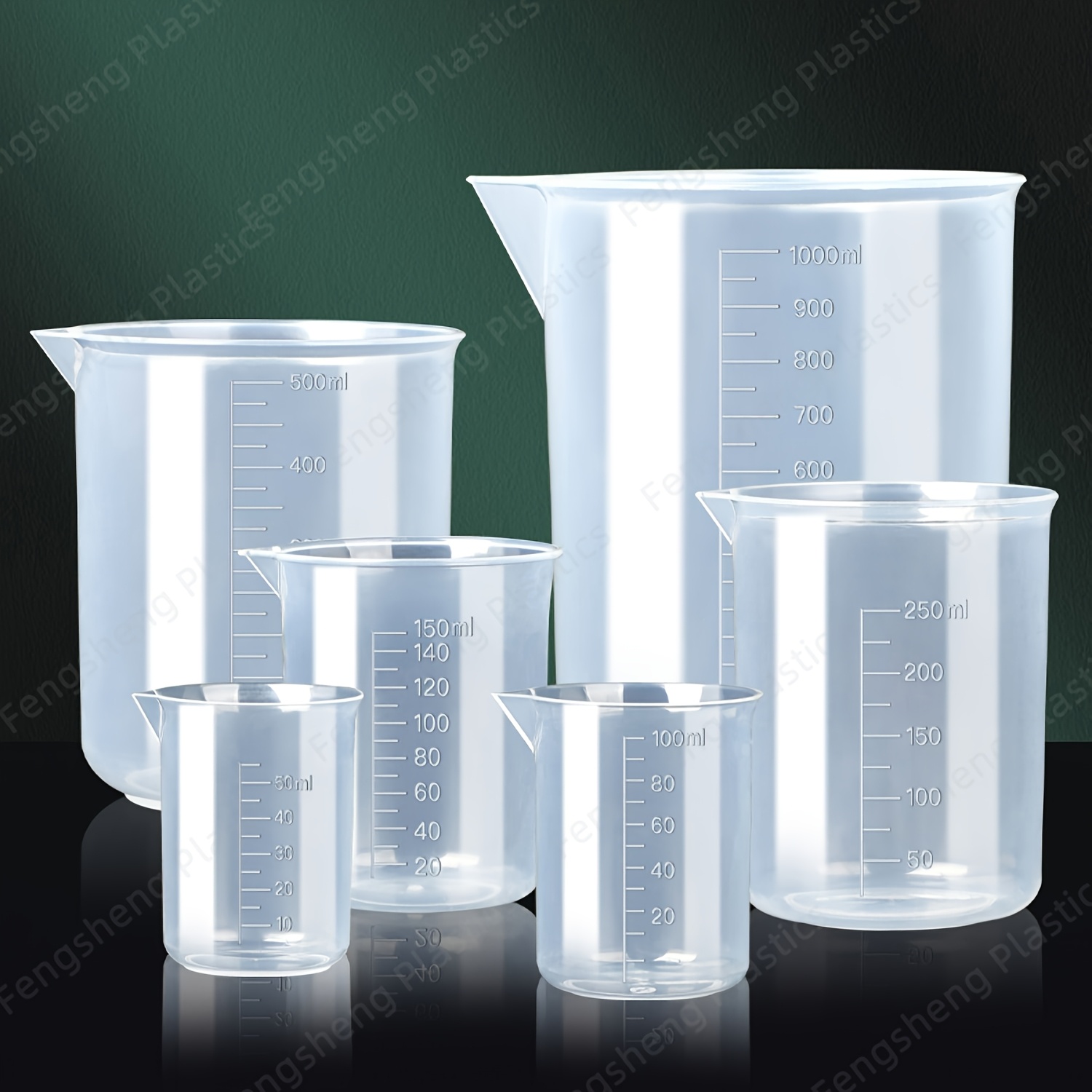 

6pcs Plastic Graduated Measuring Cup Set, Transparent Scale Beakers, Multi-capacity 1.69oz/3.38oz/5.07oz/8.45oz/16.91oz/33.82oz, Non-food Grade, For Kitchen Tools, Cooking, Baking, And Lab Containers