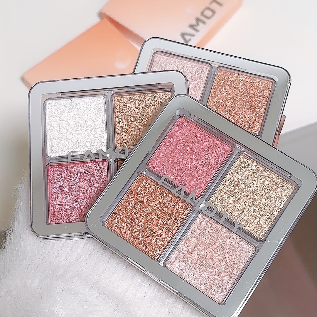 

4-shade Highlighter Palette, Shimmery Glow Face Powder, Glitter Luminous Makeup, Illuminating Highlighting Kit, Soft Radiance Cosmetic Set For Cheekbones & Facial Contouring