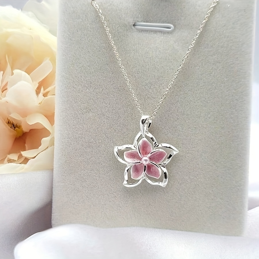 TEMU 1pc Plumeria Necklace, Tropical Beachy Charm Necklace Dainty Floral Jewelry Gift For Her Perfect Gift For Her,, For Teenager