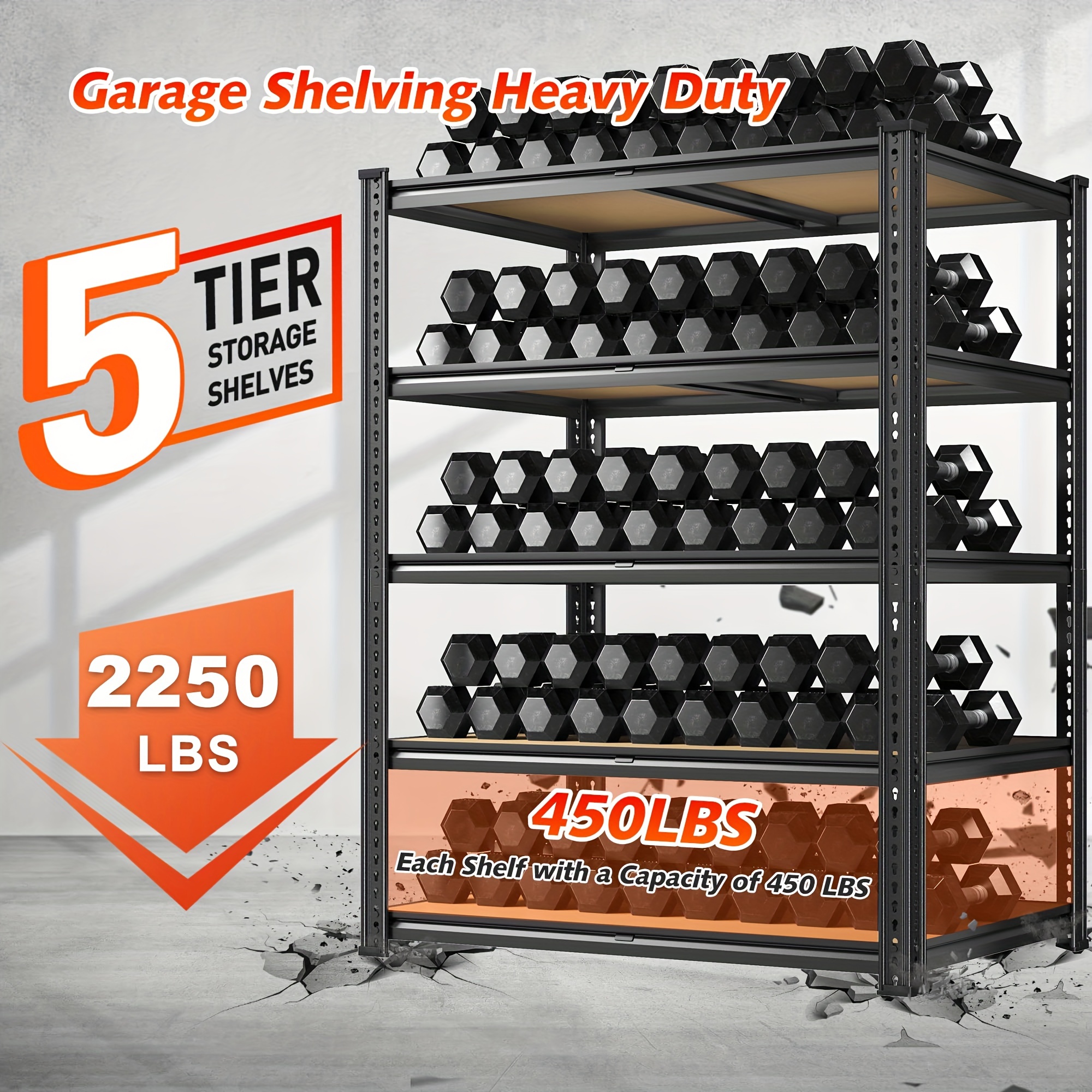 TEMU 2250lbs Garage Shelving Heavy Duty Shelving Garage Storage Shelves 5-tier Adjustable Metal Shelves For Storage Rack, Shelving Units And Storage