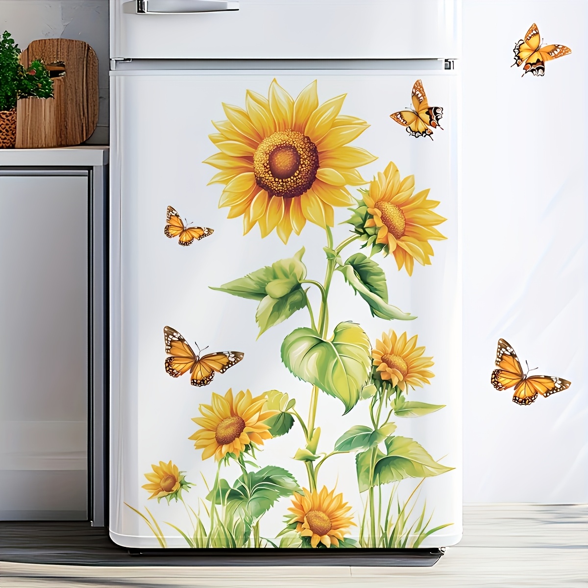 TEMU 1 Sunflower Floral Sticker, Suitable For Home Decor, Fridge Magnets, Room Decoration, And Other