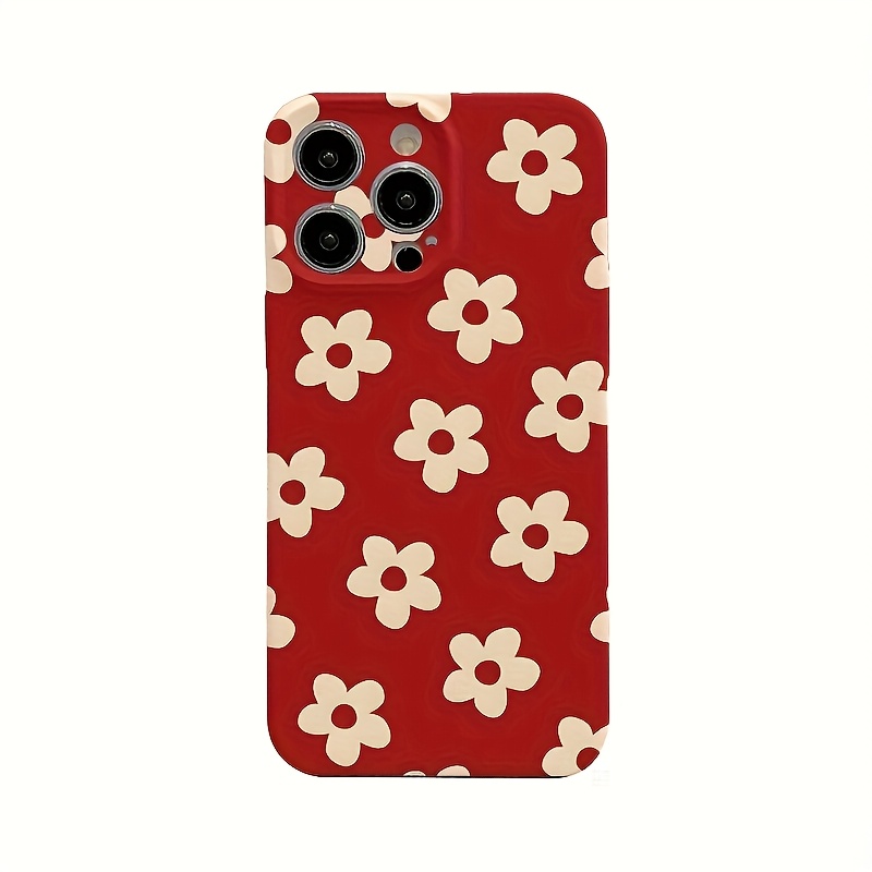 TEMU 1pc Flower Red Pattern Chic Cool Unique Film Slim Phone Case, All Inclusive Shockproof Hard, Phone Cover Suitable For Iphone