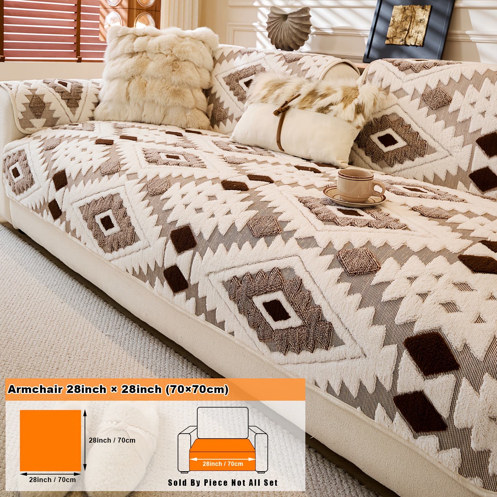 TEMU 1 coussin de canapé en peluche jacquard multicolore Boli, housse de canapé à siège divisé avec texture géométrique tridimensionnelle, housse de
