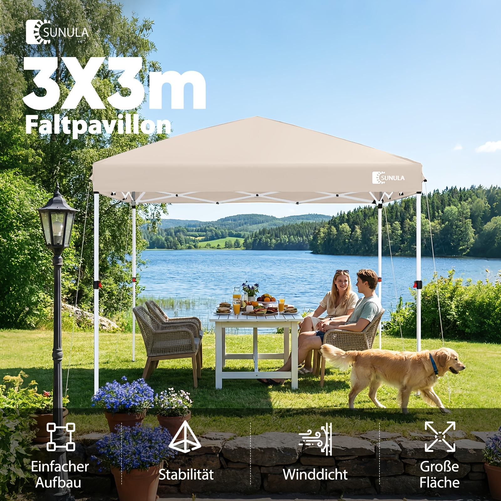 E-shop Sunula Pop Up Zelt, mit Tragetasche, 3X3 Stabiles Winterfestes Pavillon, Faltbares Pavillon mit Verdickten Schläuchen, Gartenpavillon Party Zelt