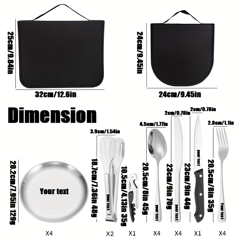 customize your text 11 20pcs golden silvery storage bag stainless steel cutlery set knife   clip bottle opener plate camping picnic barbecue outdoor cutlery camping picnic steak knife   set Product details 4