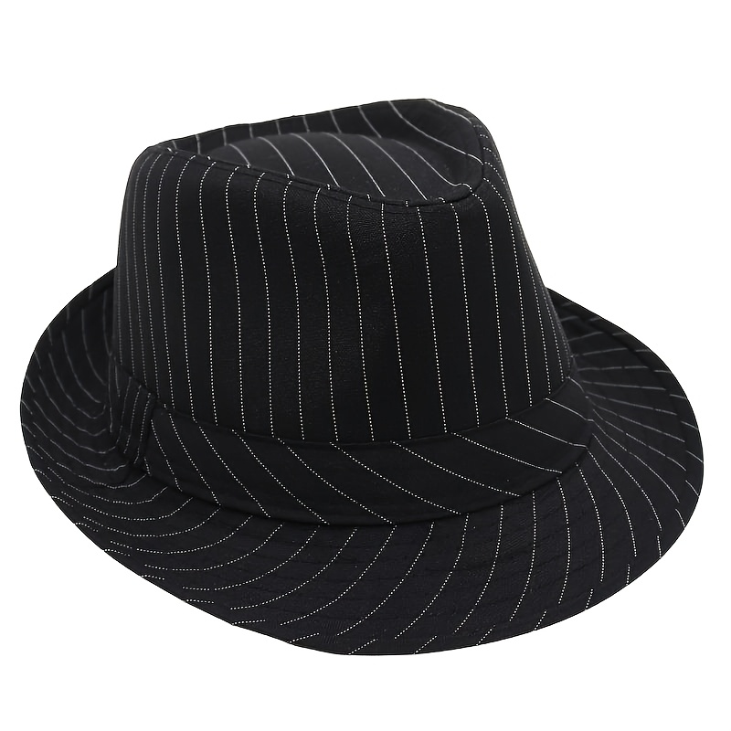 Image of Men' & Women' Classic Jazz - Short-brimmed Striped Fedora Hat Suitable For Adults, Elegant Unisex For - Wear, Christmas, Valentine' Day, Father' Day Gifts, Hand Washable Or Dry