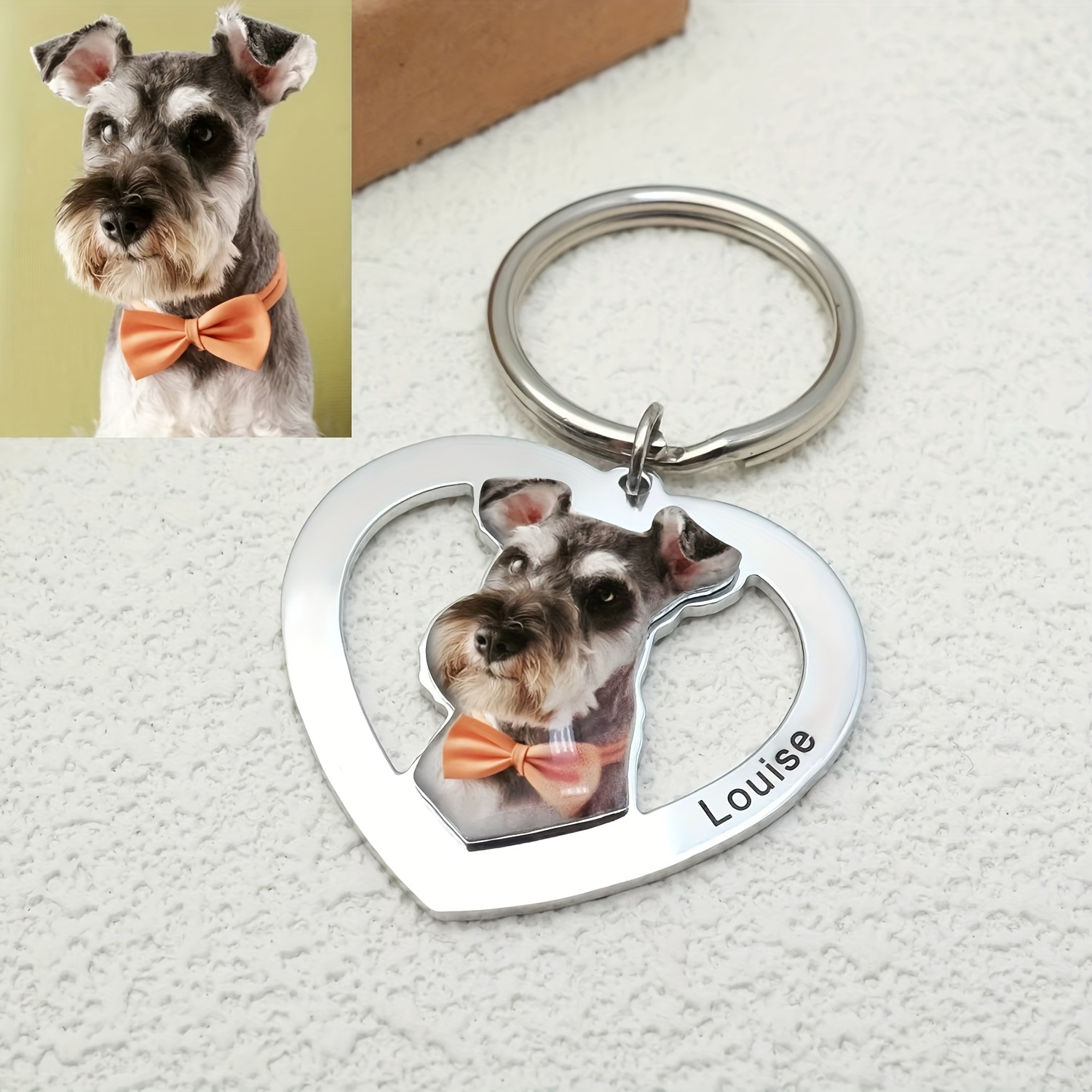 TEMU Custom Pet Keychain - Personalized Gift With Your Pet's Photo - Heart-shaped Key Ring - Birthday, Father's Day, Valentine's Day Gift - Durable