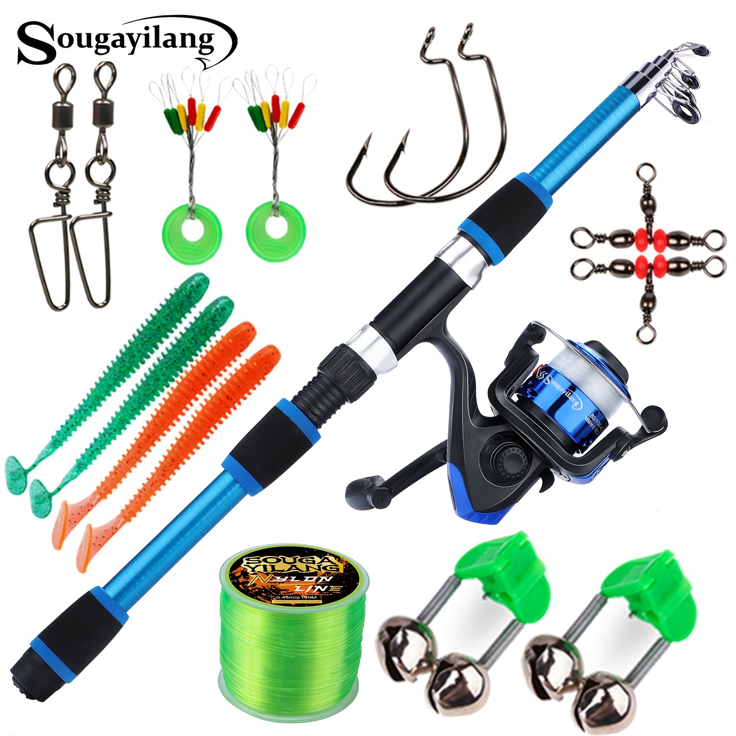 Image of Sougayilang Sea Rod Set Long Casting Rod Fishing Reel Rod Combination Set Sea Fishing Rod Entry- Includes Fishing Line Bait And Additions (bait Fishing Line Additions Random Color Model)