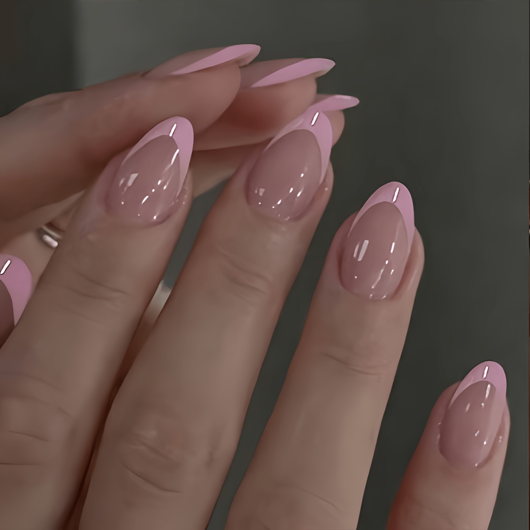 TEMU 120pcs Short Almond French Tip Press-on Nails, Apricot And Pink French Tip Fake Nail Set, Used As False Nails For, Suitable For Wearing On