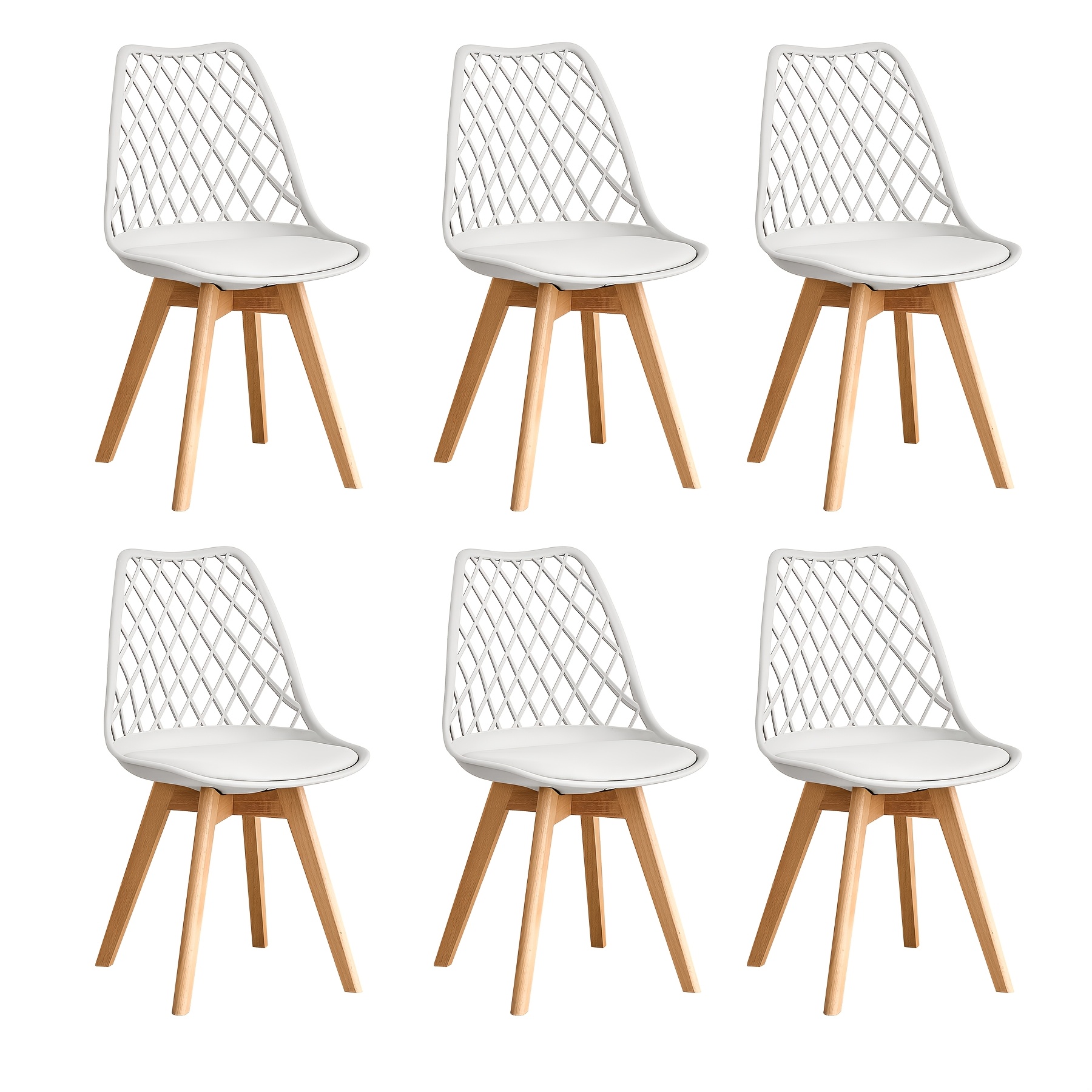 Egoonm Set Of 6 Dining Chairs, Scandinavian Kitchen Chairs - Cut-out Shell Backrest Design, Faux Leather Cushion And Wood Legs