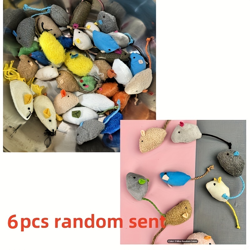 6PCS Cat Mouse Toys - Squeaky Velvet Mice With Plastic Bodies For Indoor Cats